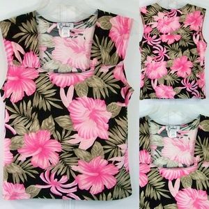 Carducci L Black Pink Floral Stretch Tank Top